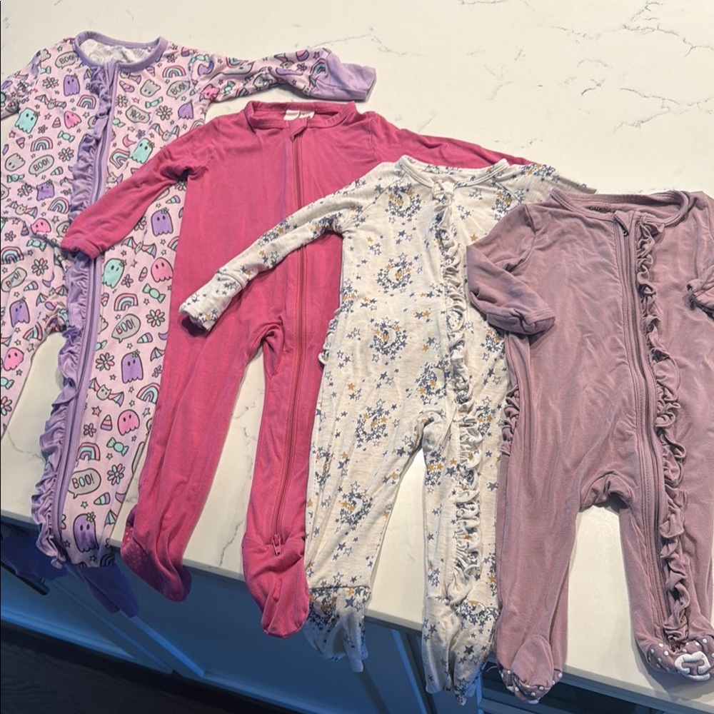 Girls One-Piece Footed Sleepers - Pink, Lavender, Cream Floral